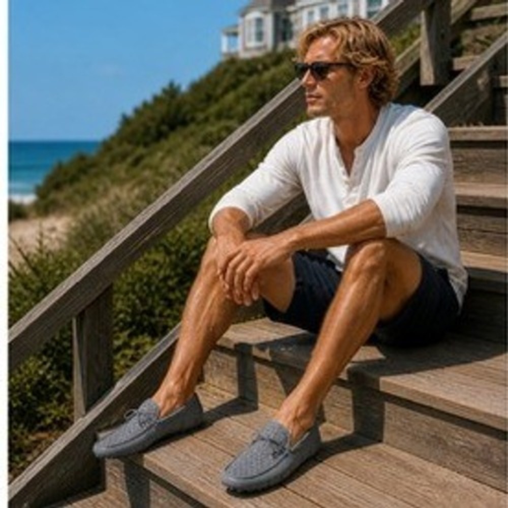 Swims Men's Woven Driver Braided Lace Loafer Grey Water Resistant Driving Shoes